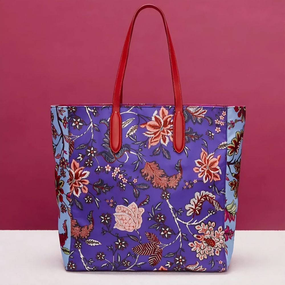 Diane Von Furstenburg Nylon and Leather Tote Bag, Blue/Multicolors, NWT